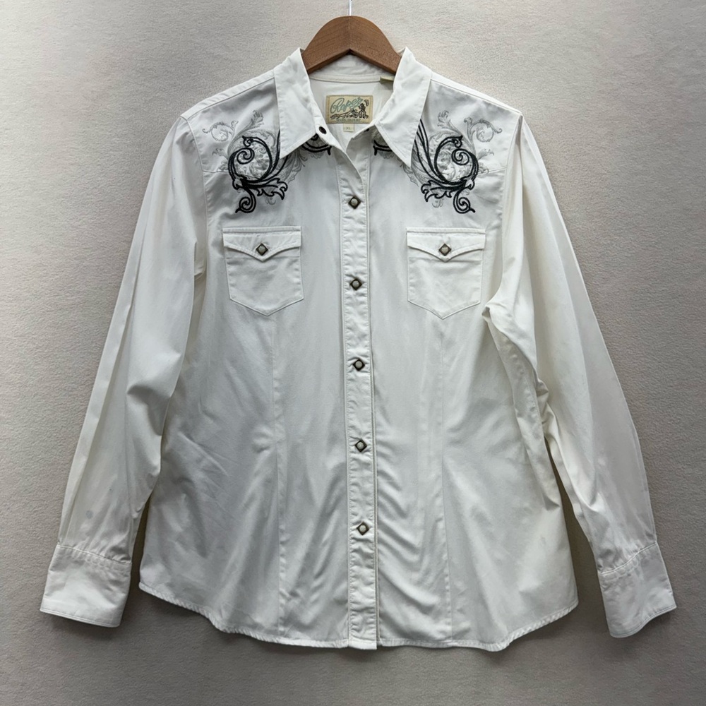 Vintage Roper Women’s XL Western Shirt White Long Sleeve Embroidered Button Up